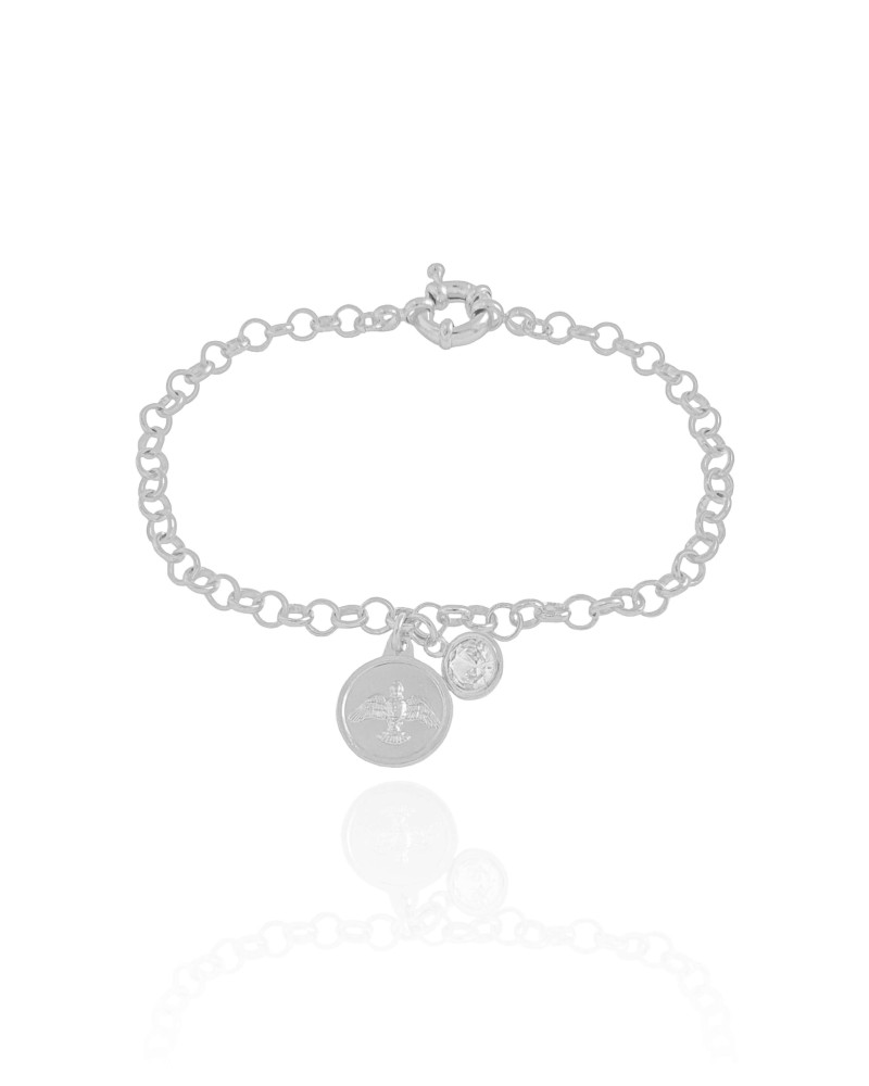 Pulseira Elos Pomba da Paz Ponto de Luz Cristal Ródio Branco