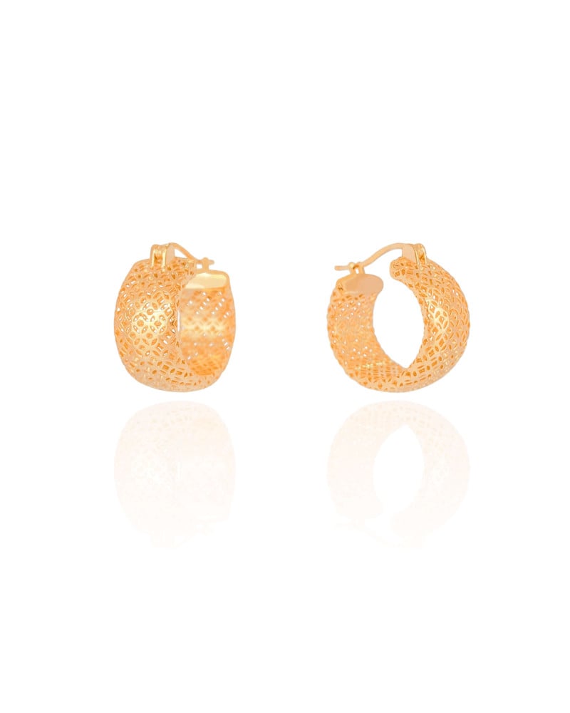 Brinco Argola Fecho Italiano Detalhada Vazada 2.0 cm Banhado a Ouro 18K