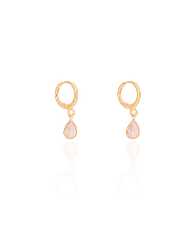 Brinco Argola Click Gota Cristal 2.4 cm Banhado a Ouro 18K