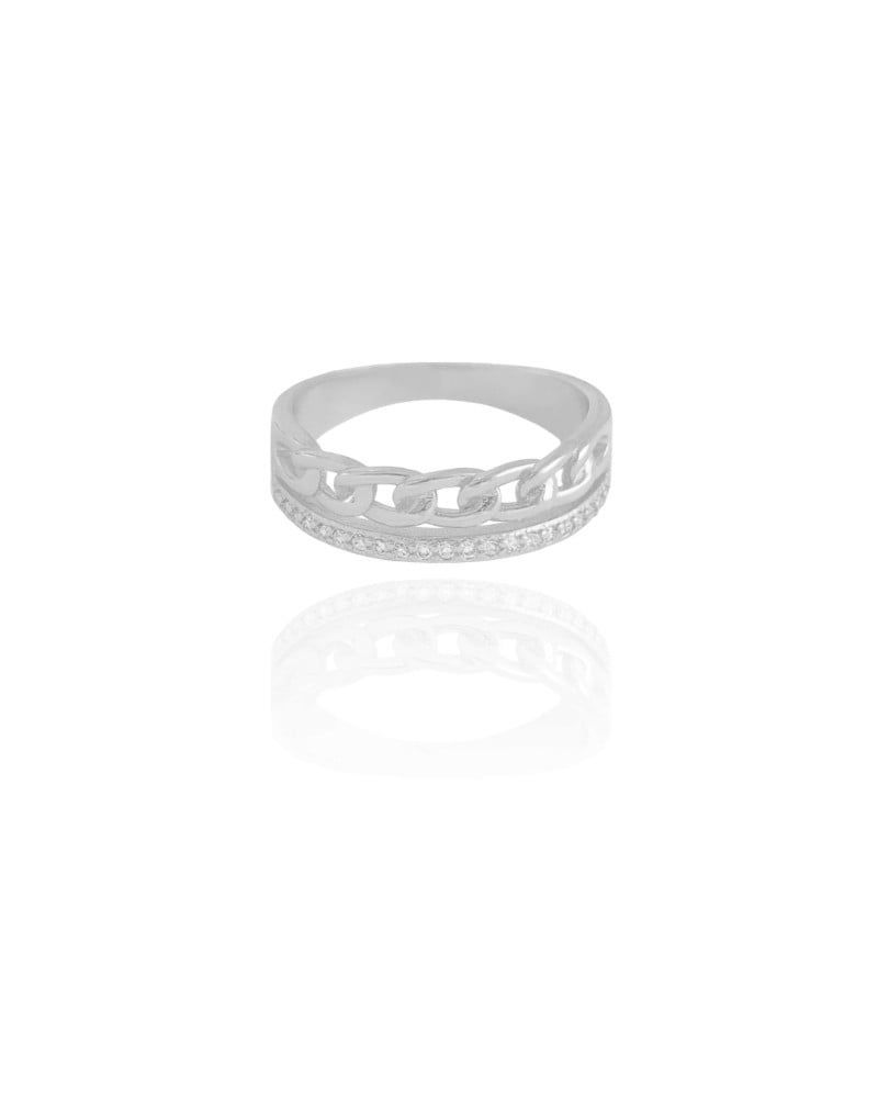Anel Grumet Cravejado Cristal Tamanho 18 Ródio Branco