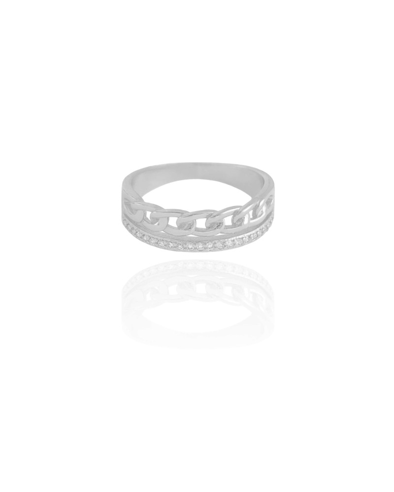 Anel Grumet Cravejado Cristal Tamanho 21 Ródio Branco