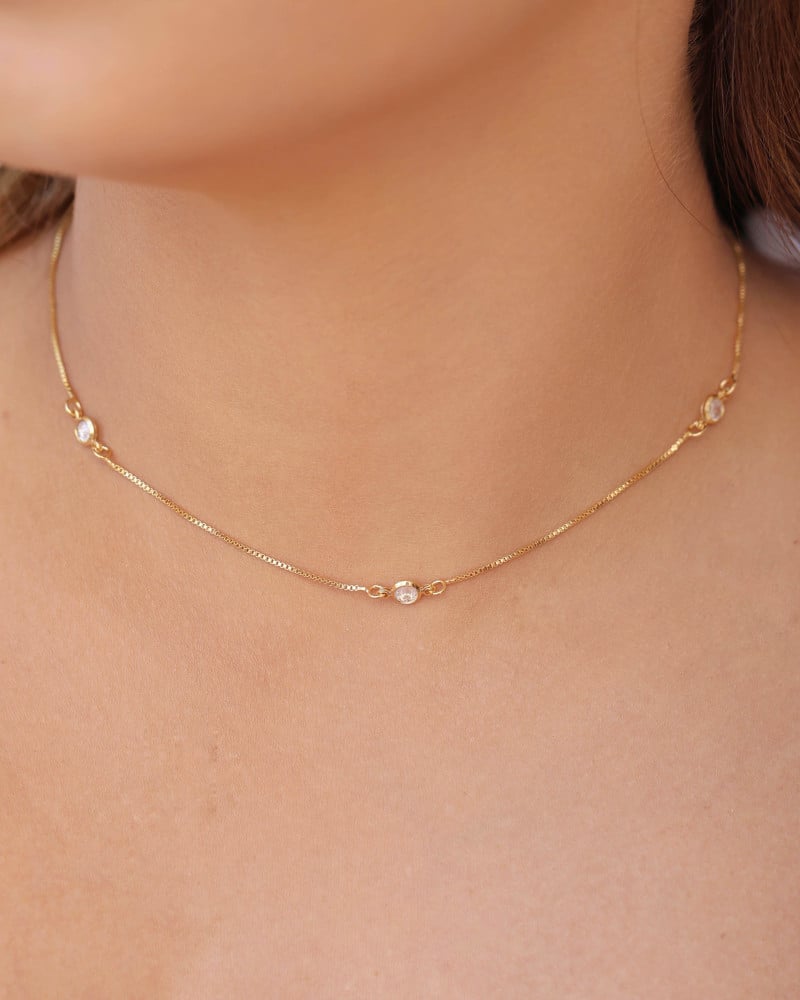 Choker Veneziana Pontos de Luz Cristal Banhado a Ouro 18K