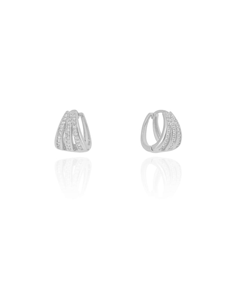 Brinco Argola Click Filetes Cravejados Cristal 1.4 cm Ródio Branco