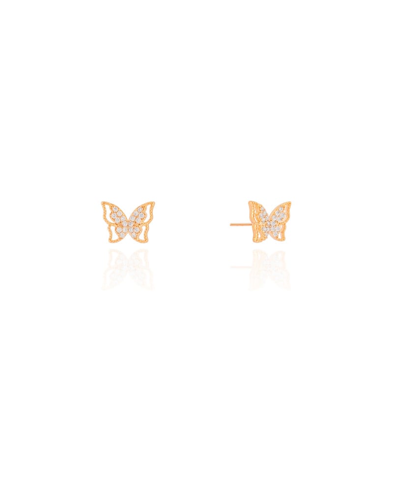 Brinco Borboleta Cravejado Cristal 8 mm Banhado a Ouro 18K
