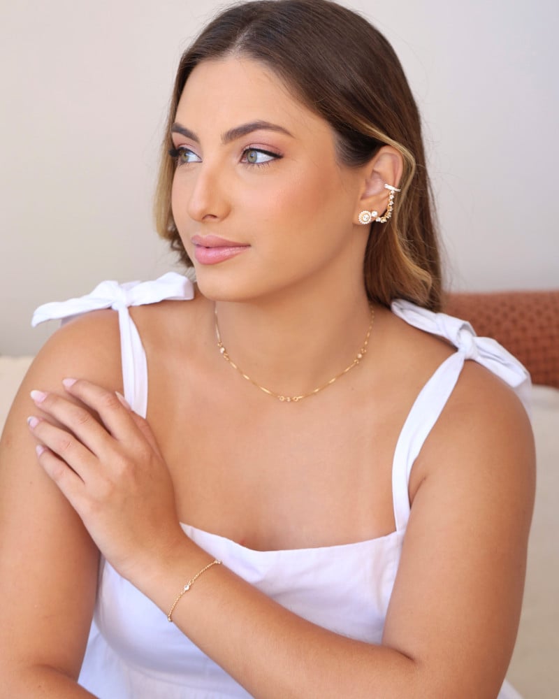 Pulseira Elos Pontos de Luz Cristal Banhado a Ouro 18K