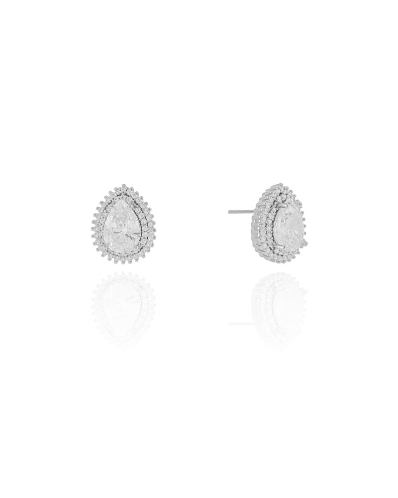 Brinco Gota Cravejado Cristal 1.5 cm Ródio Branco