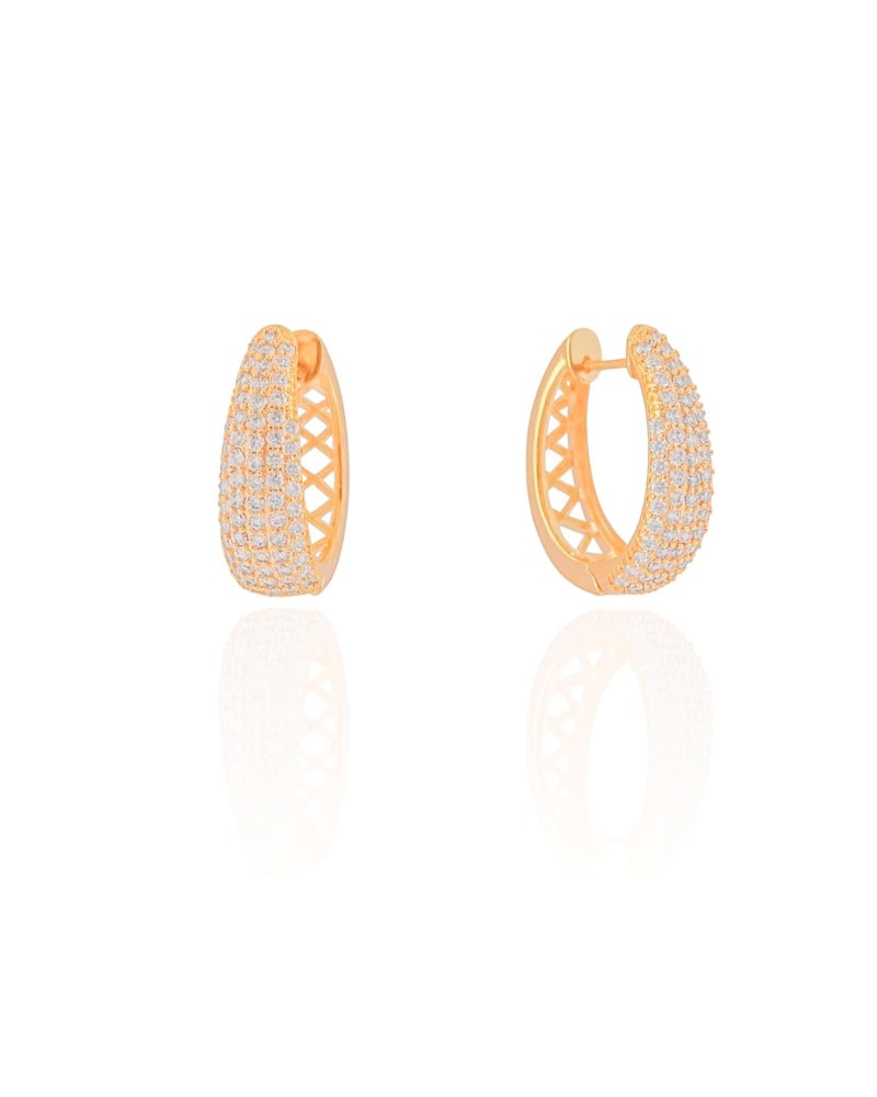 Brinco Argola Click Oval Cravejada Cristal 2.4 cm Banhado a Ouro 18K