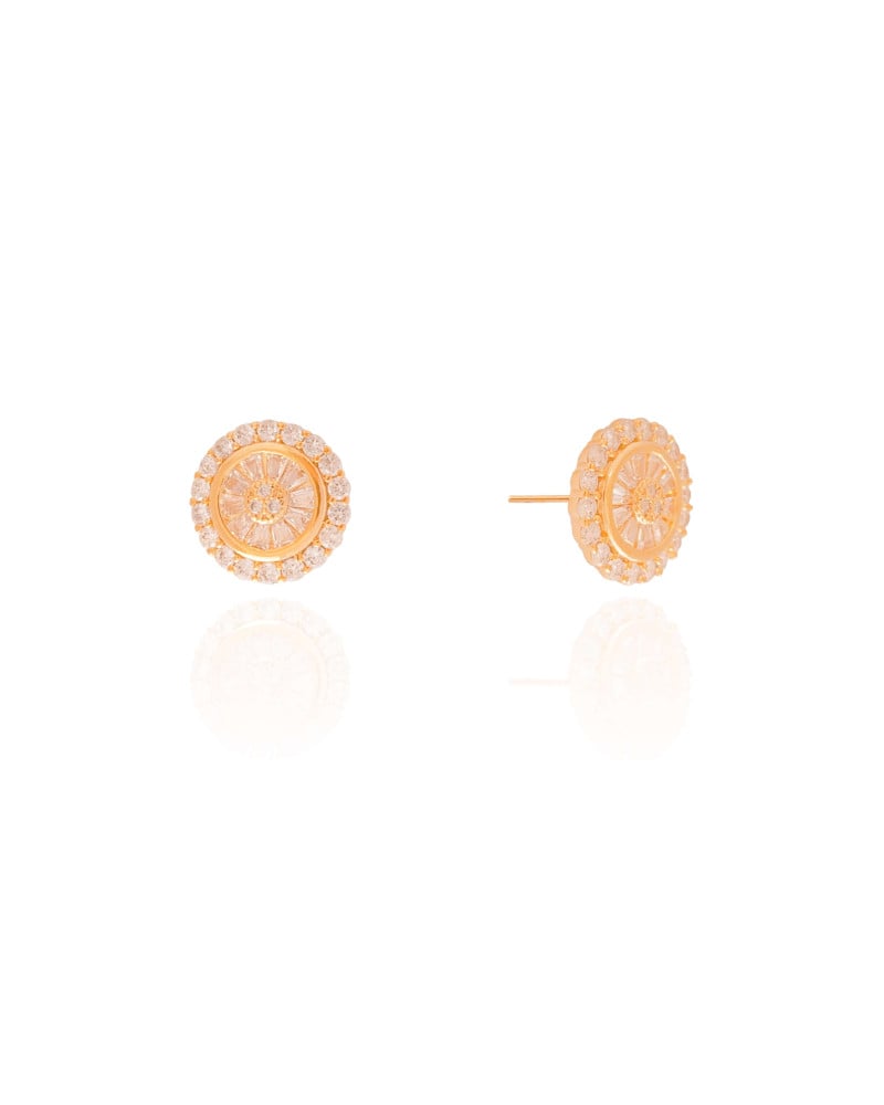 Brinco Redondo Baguetes Cravejado Cristal 1.4 cm Banhado a Ouro 18K