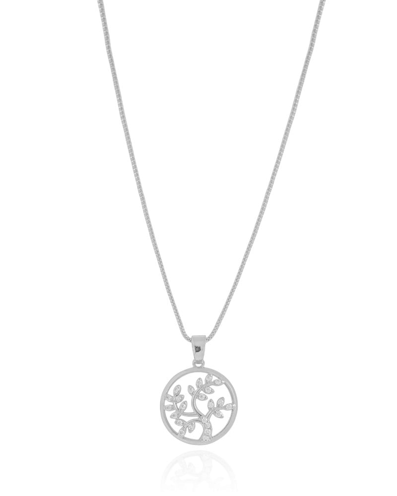 Gargantilha Veneziana Árvore da Vida Cravejada Cristal Ródio Branco - 45 cm