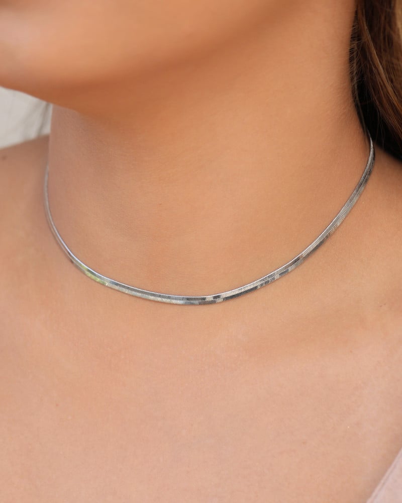 Choker Malha Fita 3 mm Ródio Branco
