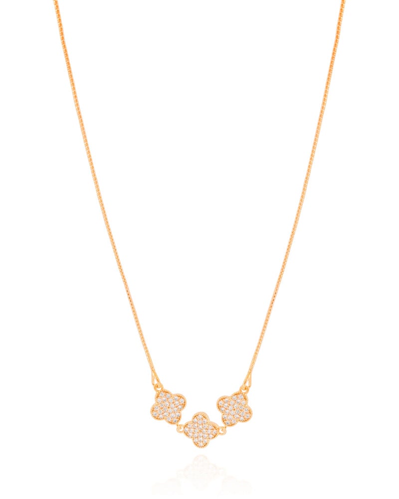 Gargantilha Veneziana Trevos Cravejados Cristal Banhado a Ouro 18K - 50 cm