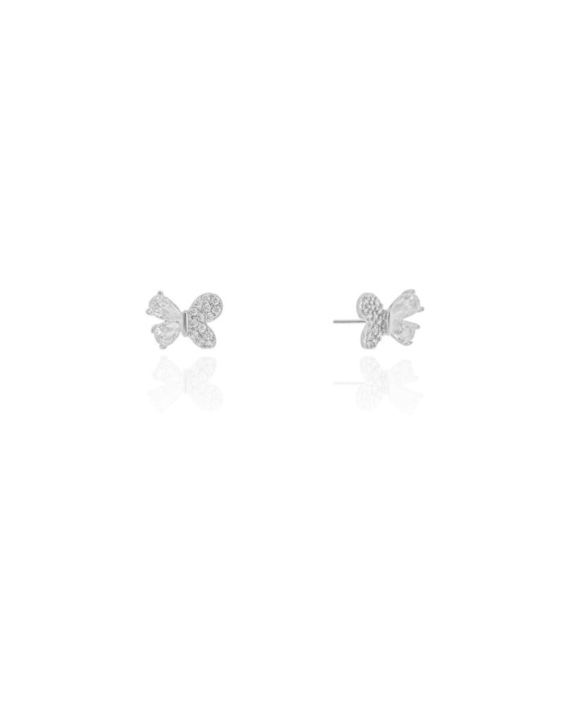 Brinco Borboleta Cravejado Cristal 8 mm Ródio Branco