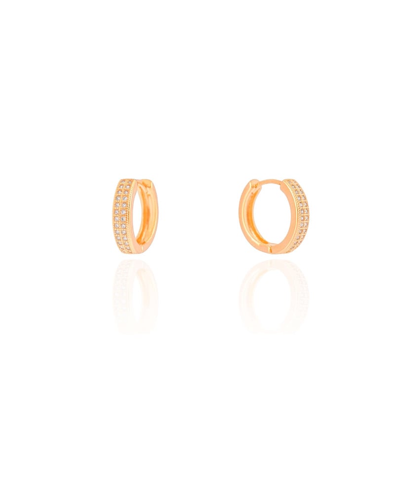 Brinco Argola Click Cravejado Cristal 1.4 cm Banhado a Ouro 18K