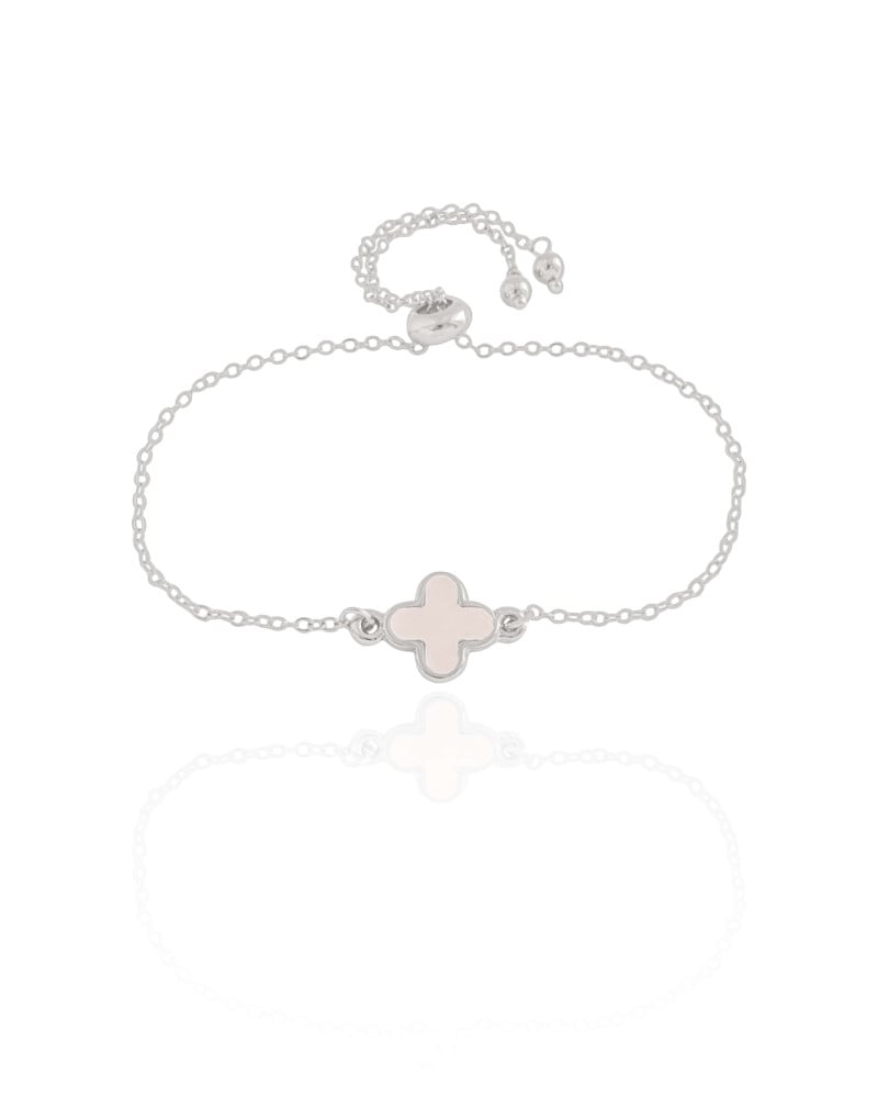Pulseira Elos Trevo Madrepérola Fecho Gravata Ródio Branco
