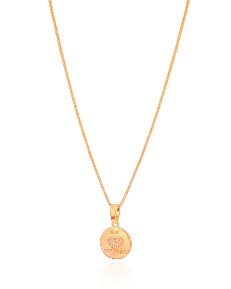 Gargantilha Eu Amo Ser Mãe Coração Cristal Banhado a Ouro 18K - 45 cm