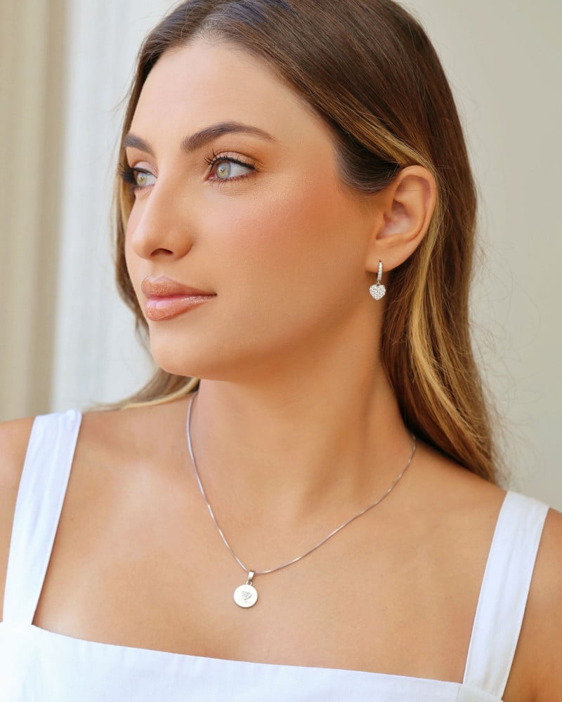 Gargantilha Eu Amo Ser Mãe Coração Cristal Ródio Branco - 45 cm