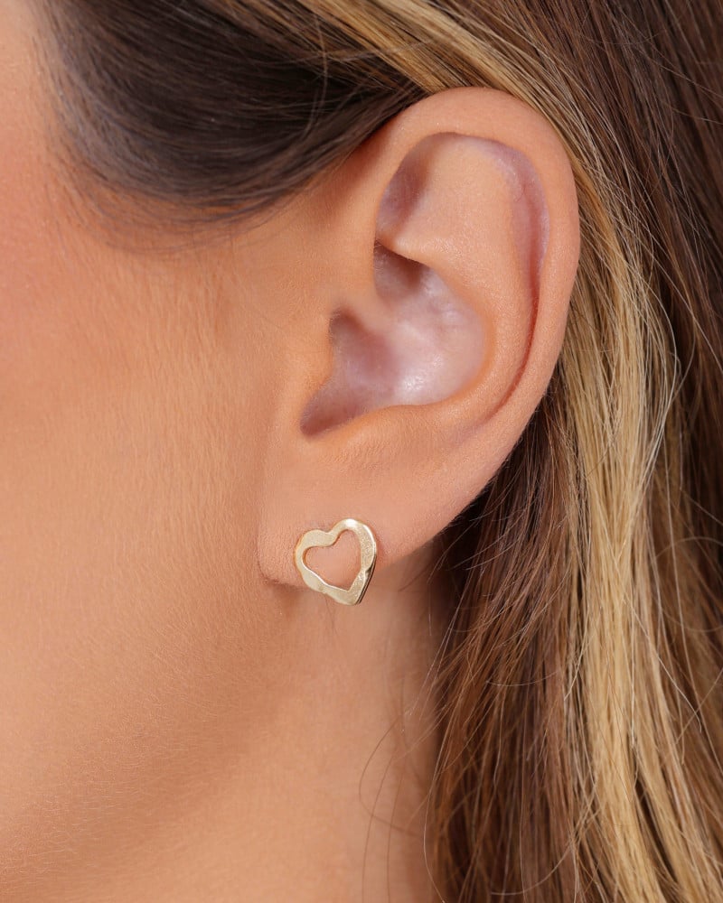 Brinco Coração Vazado Liso 1.0 cm Banhado a Ouro 18K