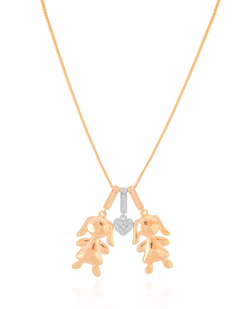 Gargantilha Filho Meninas Mix de Banhos Coração Cristal Banhado a Ouro 18K - 45 cm