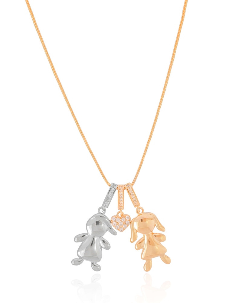 Gargantilha Filho Menino Menina Coração Cristal Mix Banhos Banhado Ouro 18K - 45cm