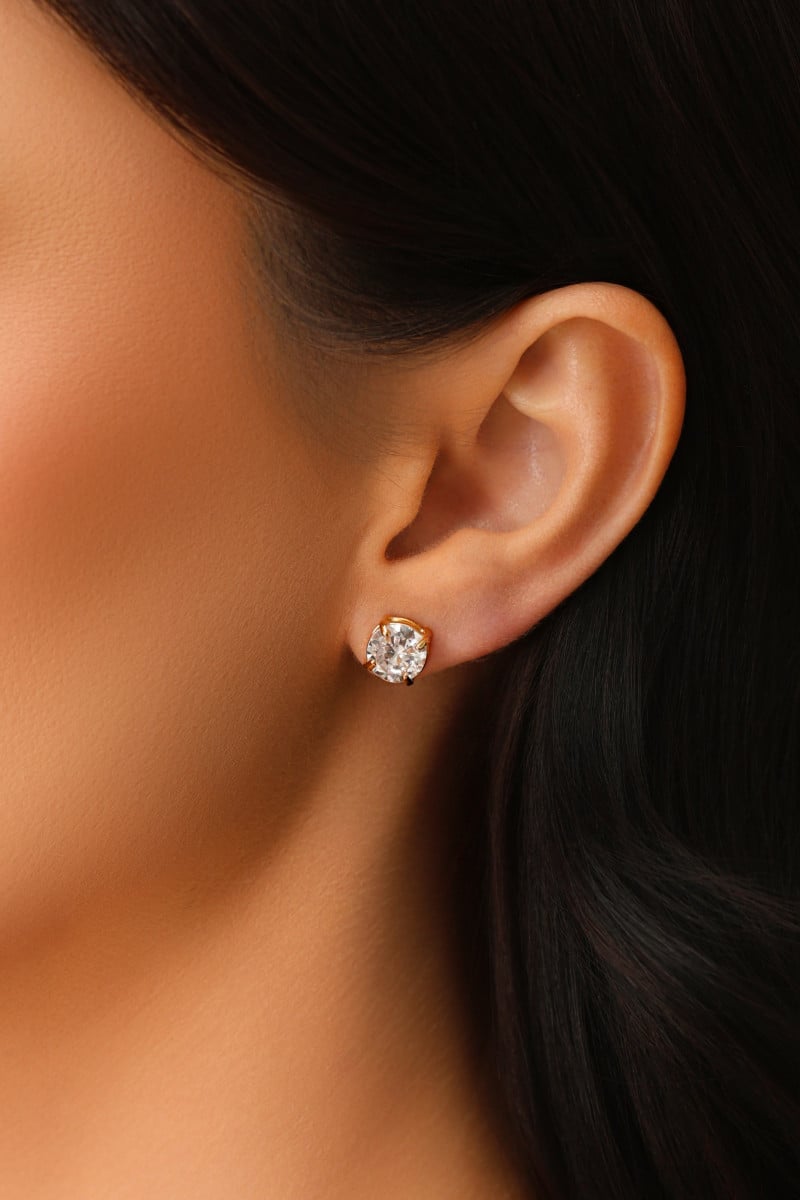 Conjunto Ponto de Luz Cristal 8 mm Banhado a Ouro 18K
