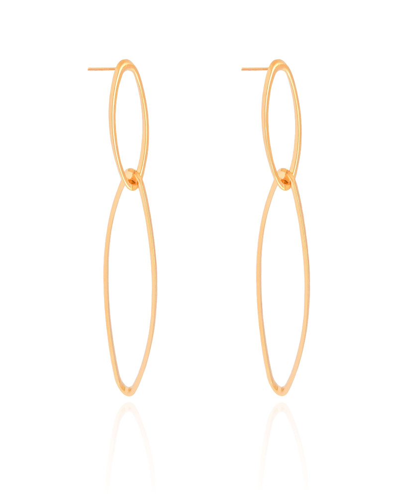 Brinco Elíptico Duplo Vazado 7.3 cm Banhado a Ouro 18K
