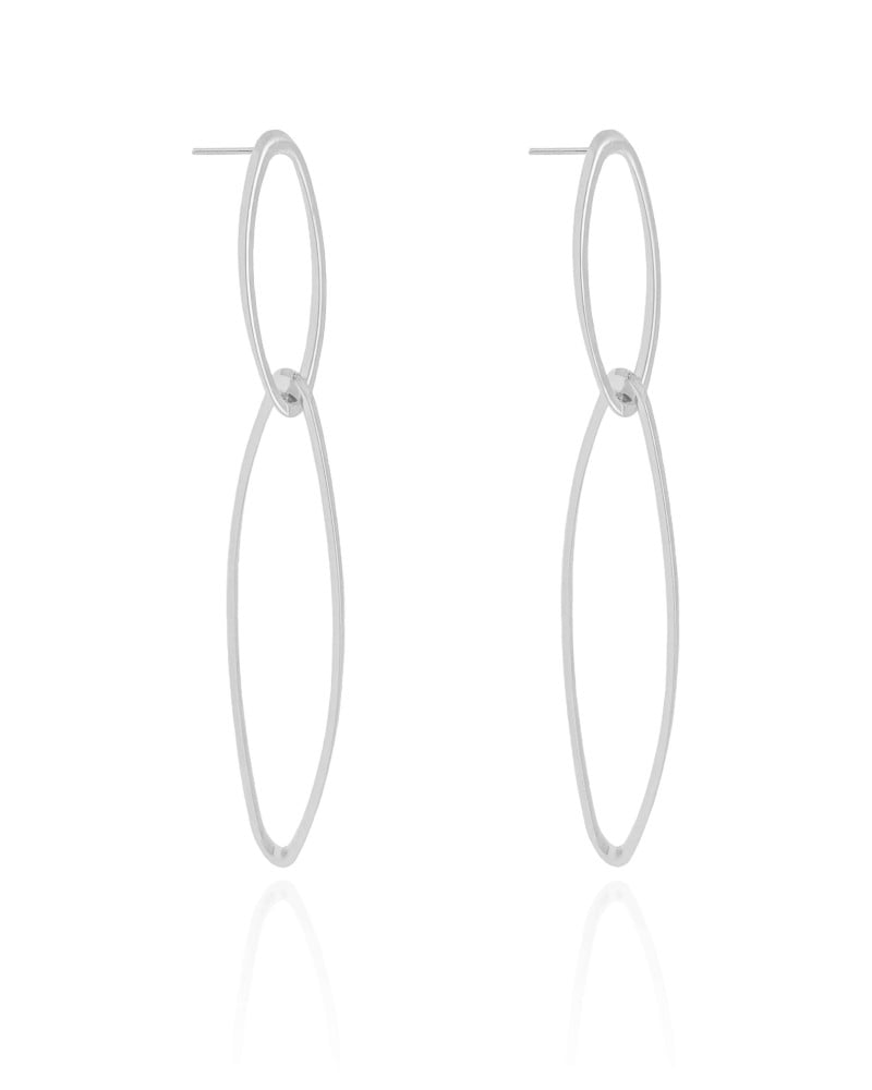 Brinco Elíptico Duplo Vazado 7.3 cm Ródio Branco