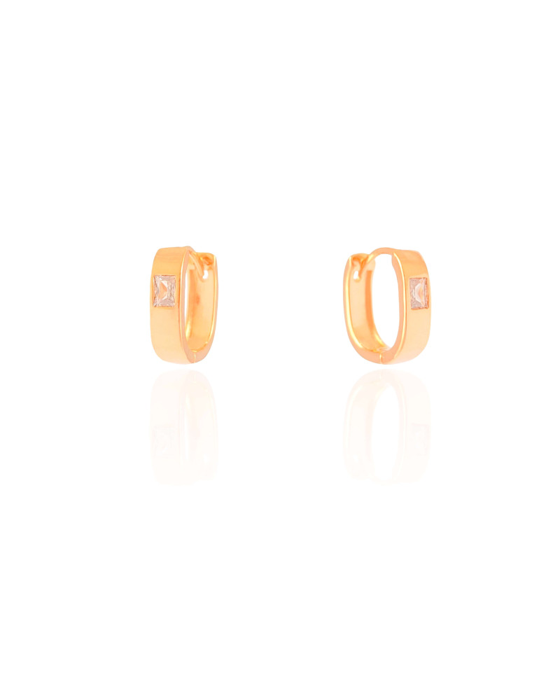 Brinco Argola Click Oval Baguete Cristal 1.5 cm Banhado a Ouro 18K