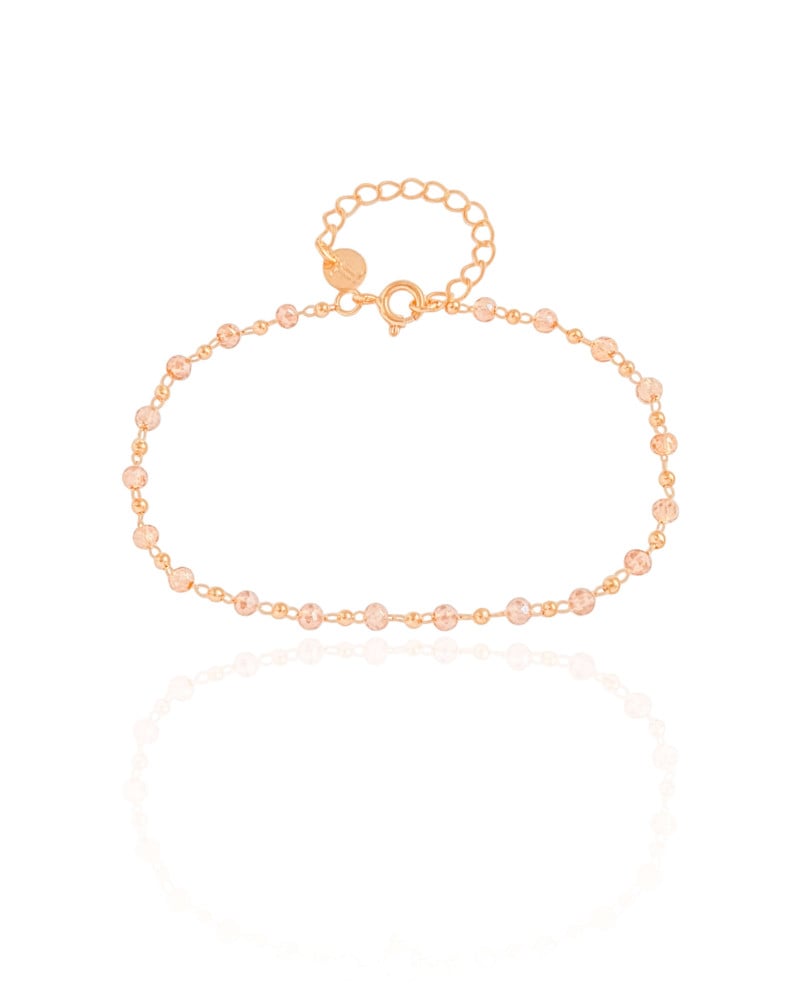 Pulseira Bolinhas Morganita 3 mm Banhado a Ouro 18K