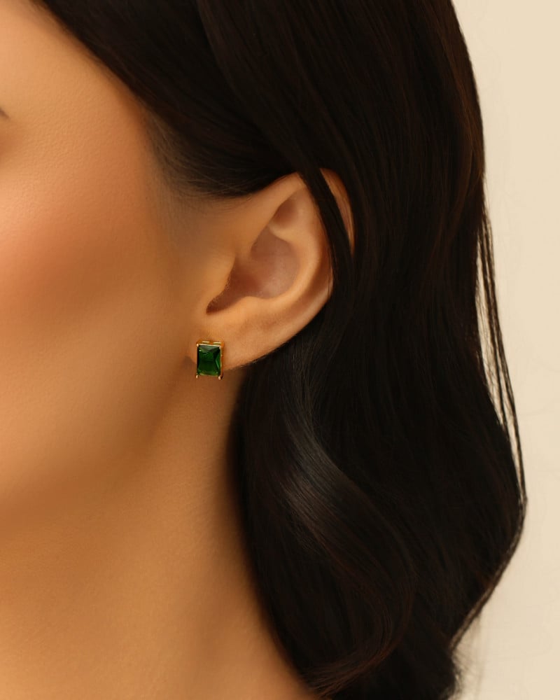Conjunto Retangular Esmeralda Banhado a Ouro 18K