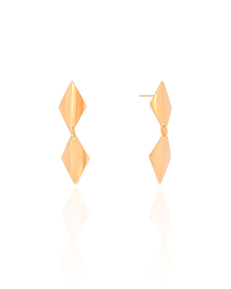 Brinco Losango Duplo Liso 3.5 cm Banhado a Ouro 18K