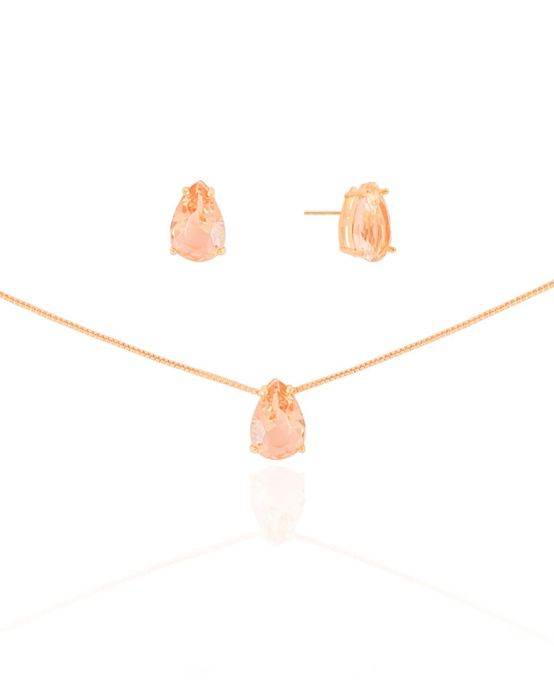 Conjunto Gota Morganita Banhado a Ouro 18K
