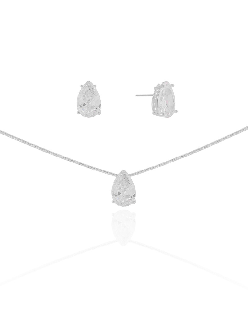 Conjunto Gota Cristal Ródio Branco