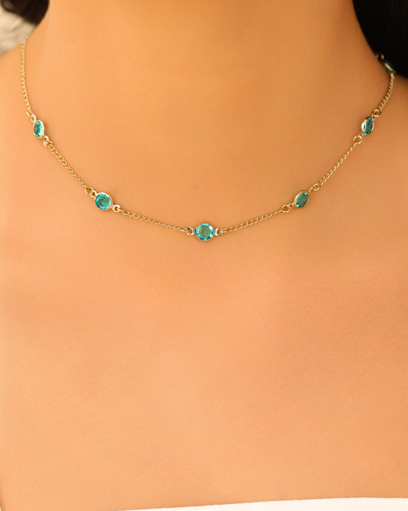 Choker Pontos de Luz Topázio Azul 6 mm Ródio Branco