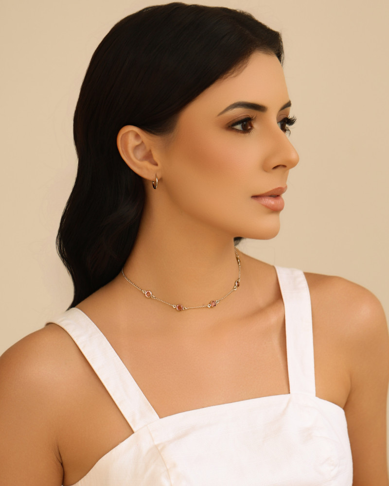 Choker Pontos de Luz Ametista 6 mm Ródio Branco