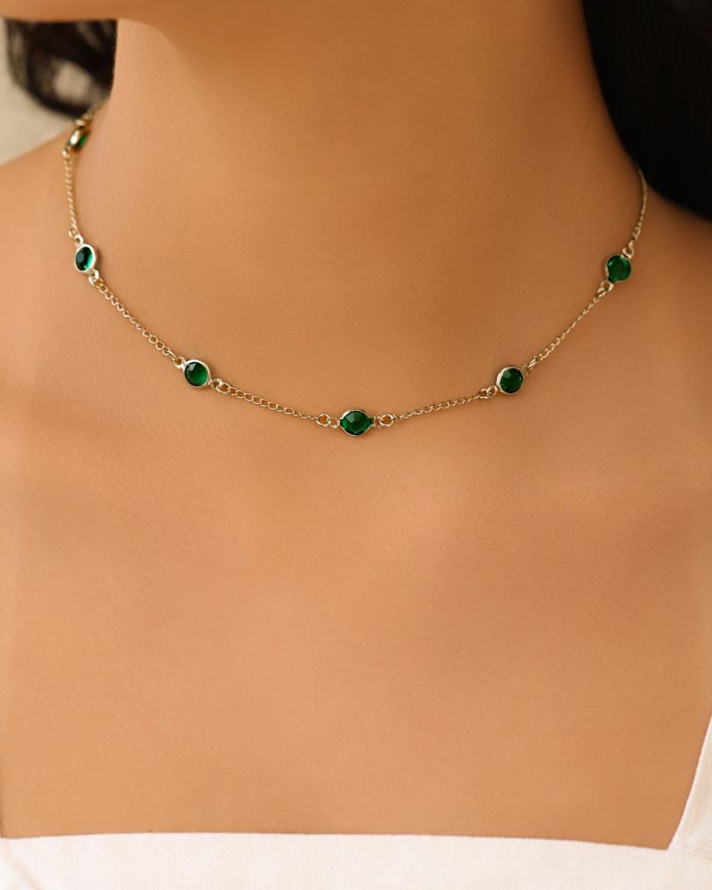 Choker Pontos de Luz Esmeralda 6 mm Ródio Branco