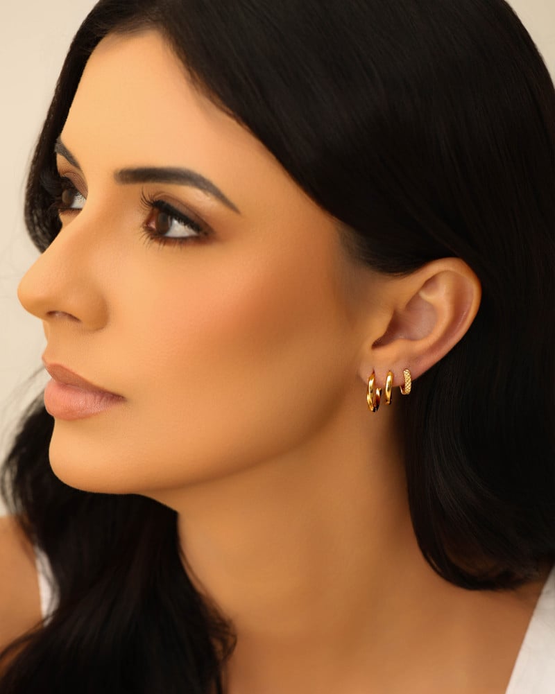 Trio de Argolas Detalhadas Banhado a Ouro 18K