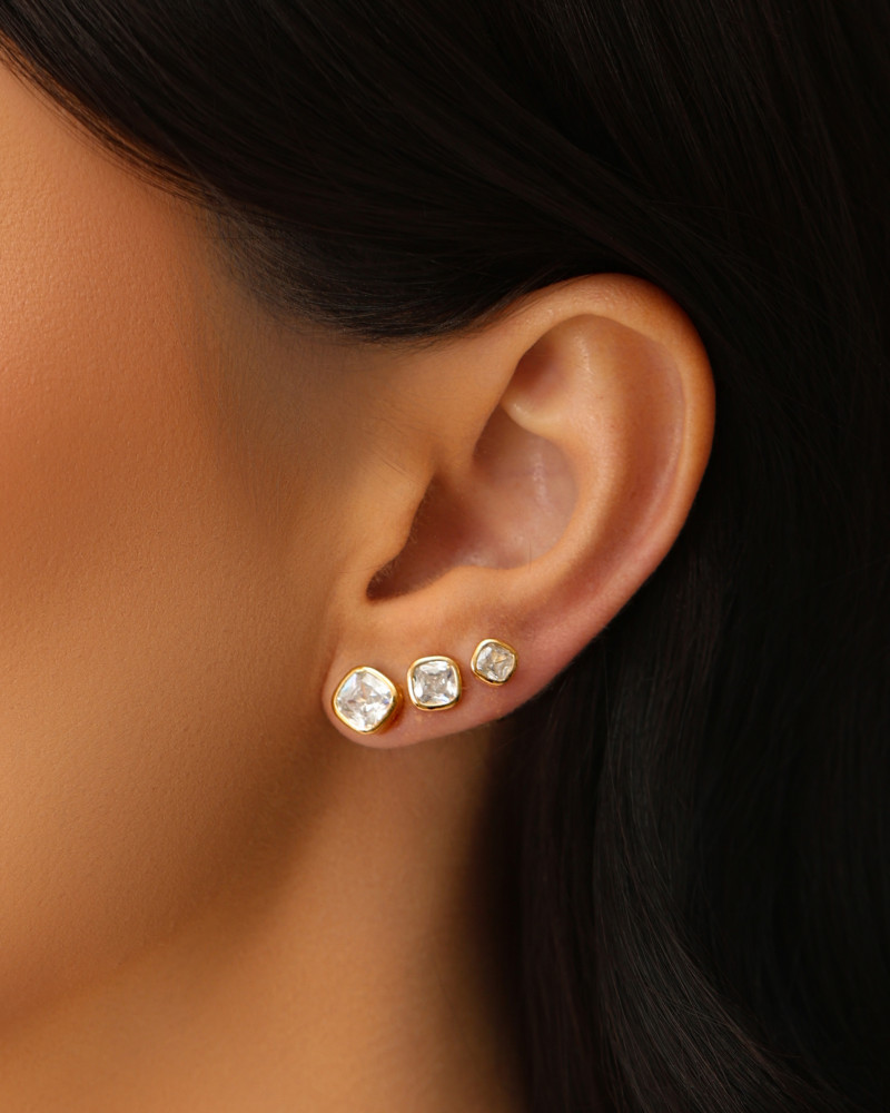 Trio Pontos de Luz Cristal Banhado a Ouro 18K