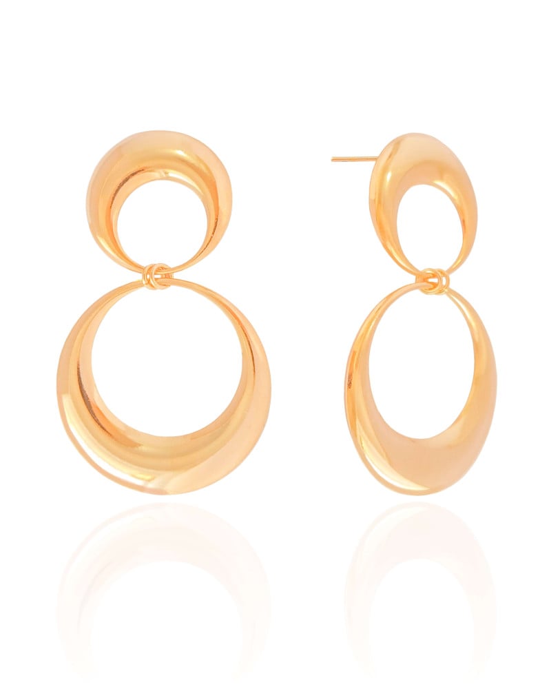 Brinco Argola Frontal Dupla Lisa 5.4 cm Banhado a Ouro 18K