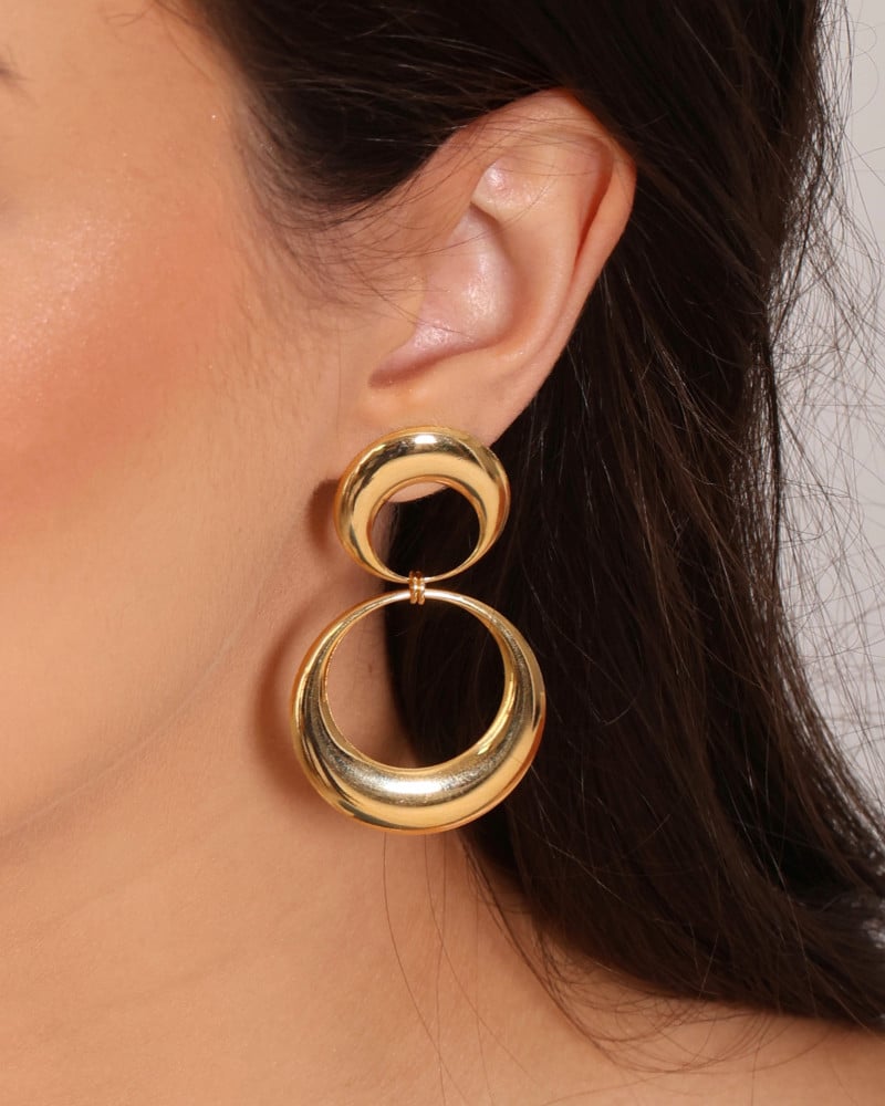 Brinco Argola Frontal Dupla Lisa 5.4 cm Banhado a Ouro 18K