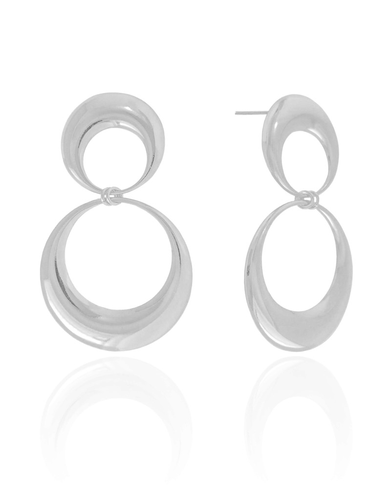 Brinco Argola Frontal Dupla Lisa 5.4 cm Ródio Branco