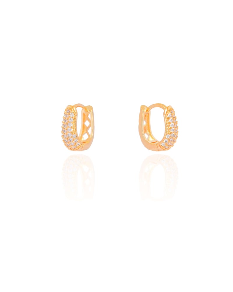 Brinco Argola Click em U Cravejada Cristal 1.6 cm Banhado a Ouro 18K