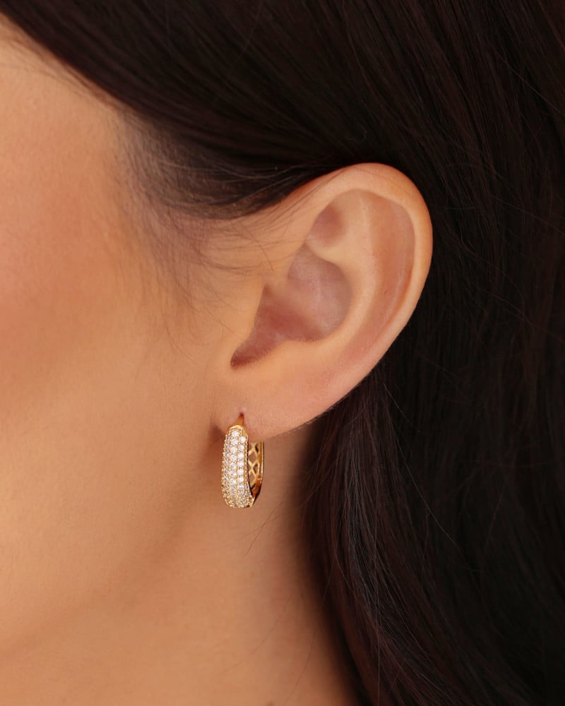 Brinco Argola Click em U Cravejada Cristal 1.8 cm Banhado a Ouro 18K