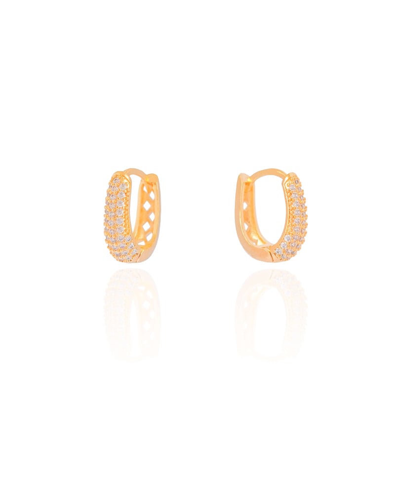 Brinco Argola Click em U Cravejada Cristal 1.8 cm Banhado a Ouro 18K