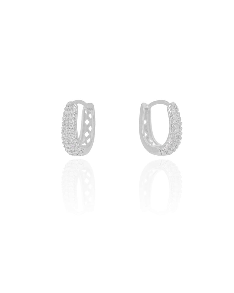 Brinco Argola Click em U Cravejada Cristal 1.8 cm Ródio Branco