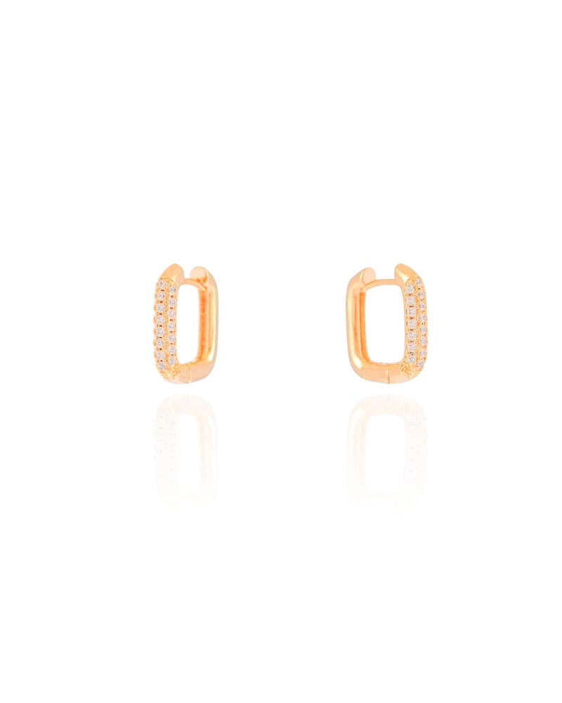 Brinco Argola Click Retangular Cravejado Cristal 1.6 cm Banhado a Ouro 18K