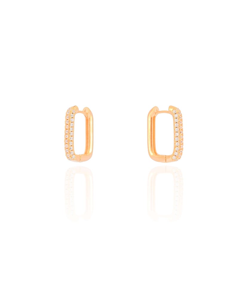 Brinco Argola Click Retangular Cravejado Cristal 1.8 cm Banhado a Ouro 18K