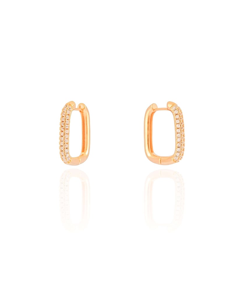 Brinco Argola Click Retangular Cravejado Cristal 2.0 cm Banhado a Ouro 18K