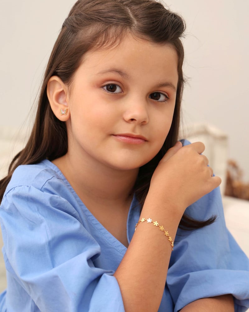 Pulseira Infantil Flores Banhado a Ouro 18K