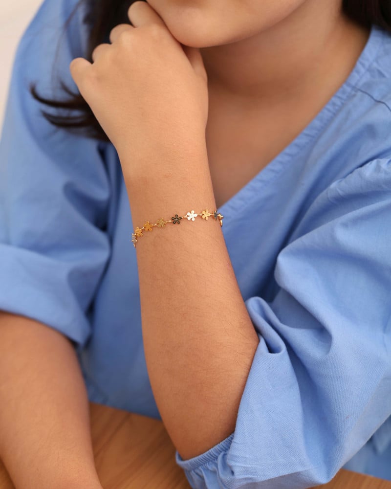 Pulseira Infantil Flores Banhado a Ouro 18K