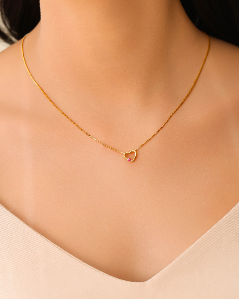 Conjunto Coração Ponto de Luz Rubi Banhado a Ouro 18K